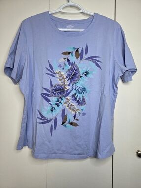🌷Northern Reflections Women's L Petite Light Blue Semi Fit Short Sleeve Top